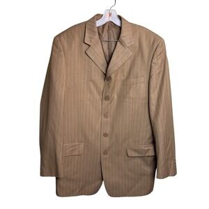 Jason Evans Tan Pinstripe Suit Jacket Lined 42L‎ Pants 36 Pleated  2-Piece